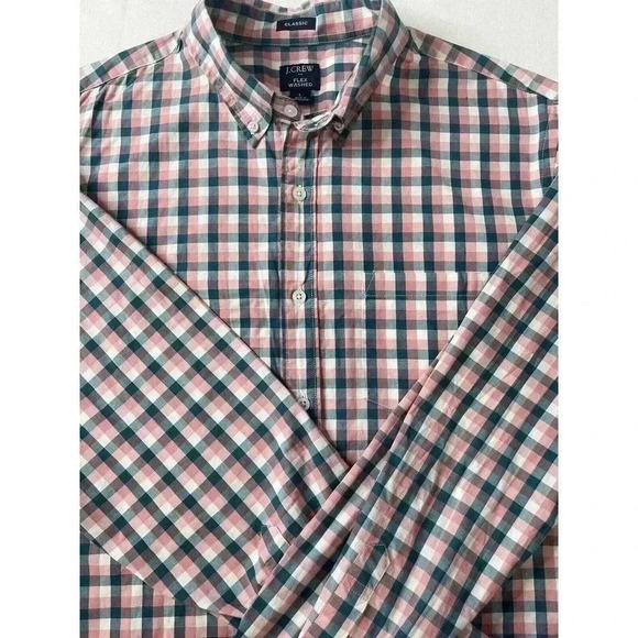 J. Crew Shirt Mens Large Peach Plaid Button Up Classic Fit Flex Washed - Picture 1 of 5
